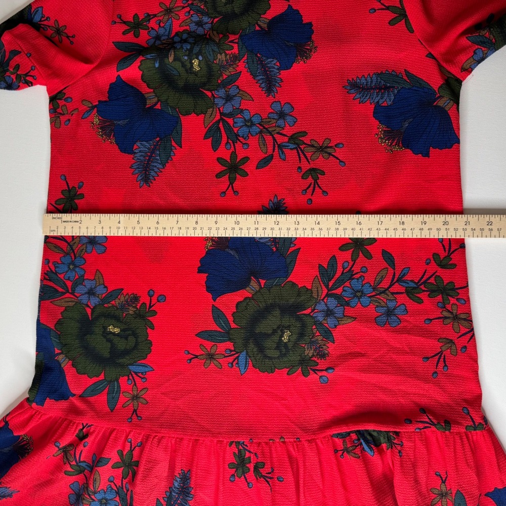 Jacqueline de Yong Red Floral Midi Dress‎ Size 38 Boho Cottage Lightweight Flowy - Picture 12 of 14
